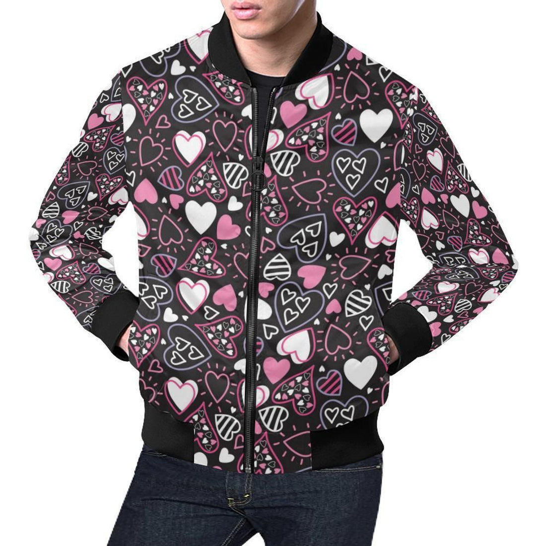 FUNSTUFFPRINT Pattern Print Heart Mens 3D Bomber Jacket