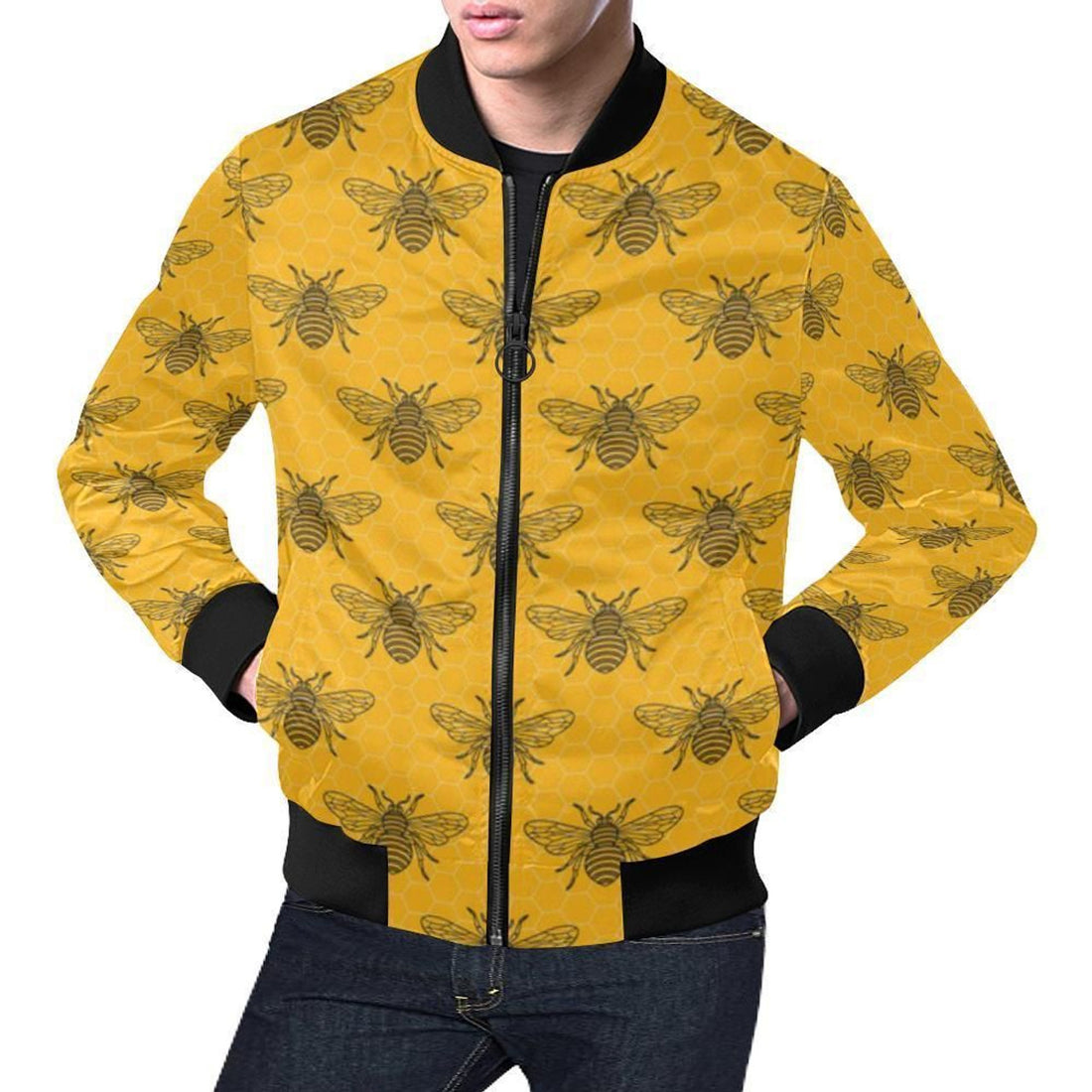 FUNSTUFFPRINT Pattern Print Honey Bee Diagram Gifts Mens 3D Bomber Jacket