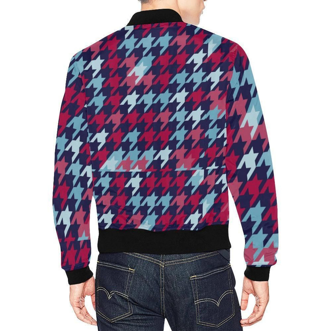 FUNSTUFFPRINT Pattern Print Houndstooth Mens 3D Bomber Jacket