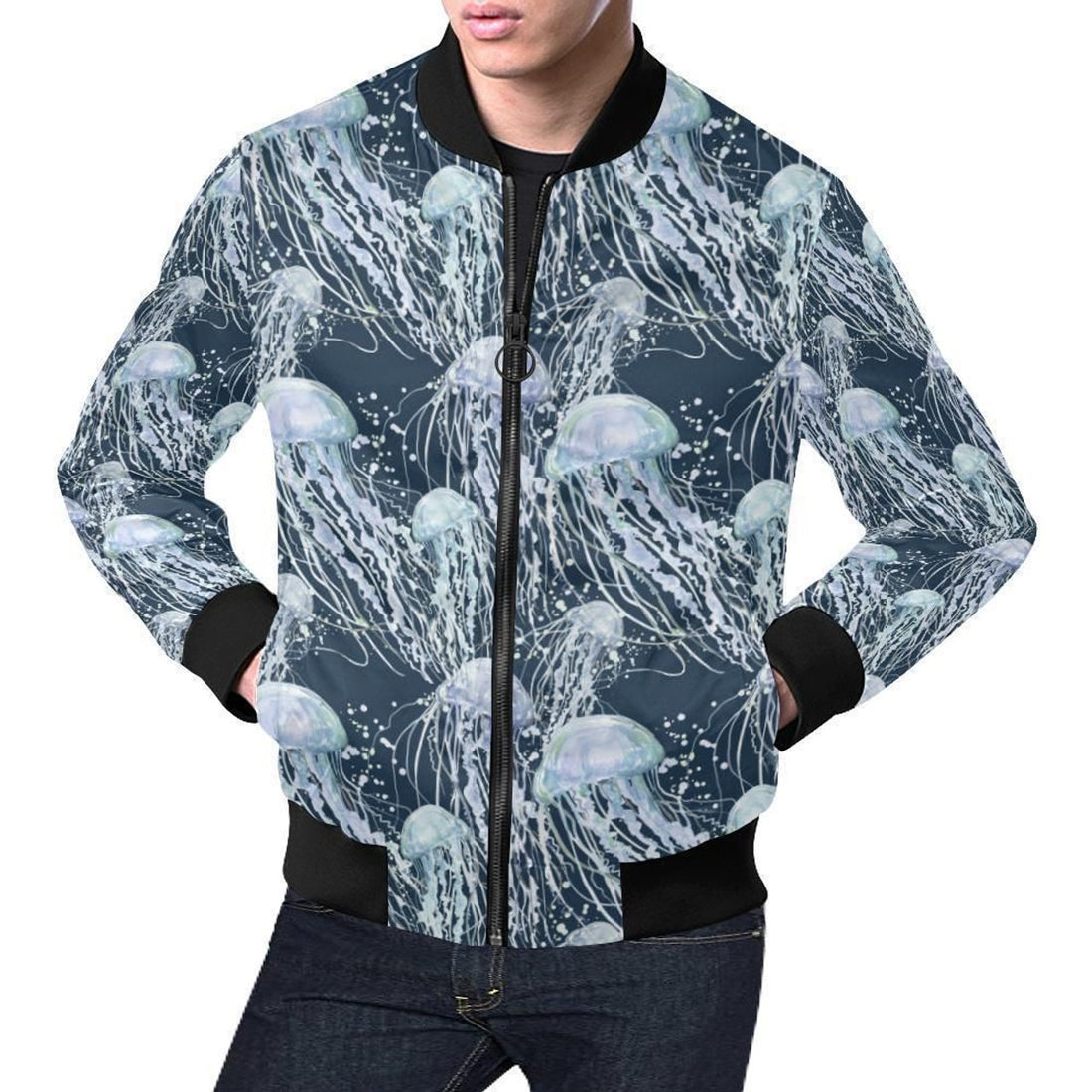 FUNSTUFFPRINT Pattern Print Jellyfish Mens 3D Bomber Jacket