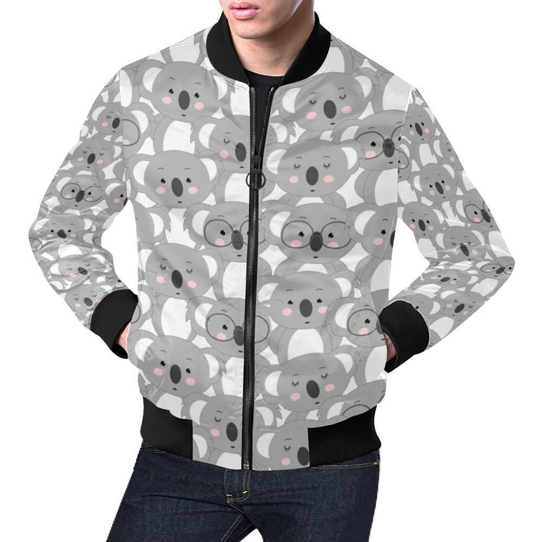 FUNSTUFFPRINT Pattern Print Koala Mens 3D Bomber Jacket