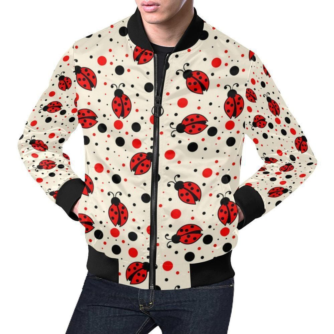 FUNSTUFFPRINT Pattern Print Ladybug Mens 3D Bomber Jacket