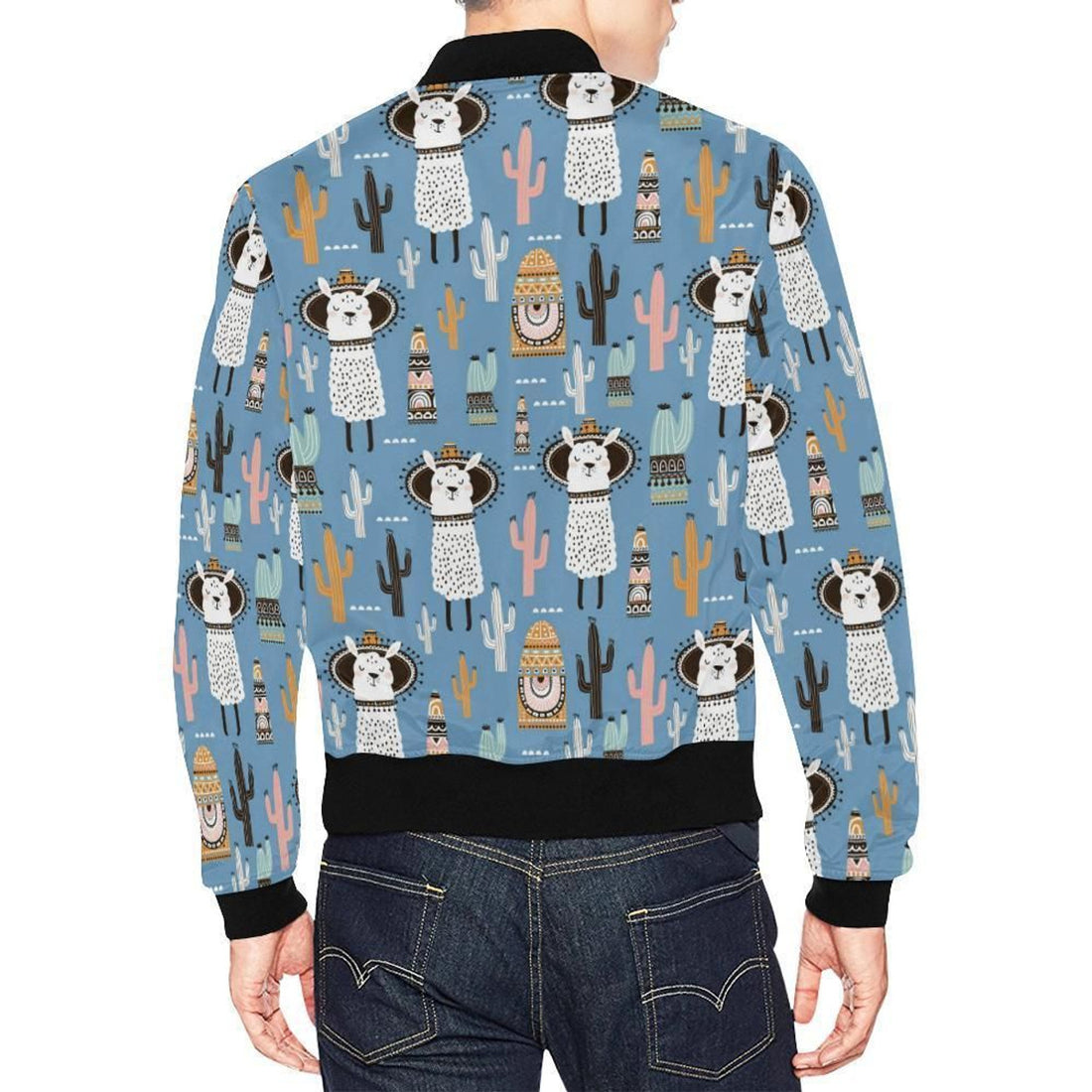 FUNSTUFFPRINT Pattern Print Llama Cactus Mens 3D Bomber Jacket