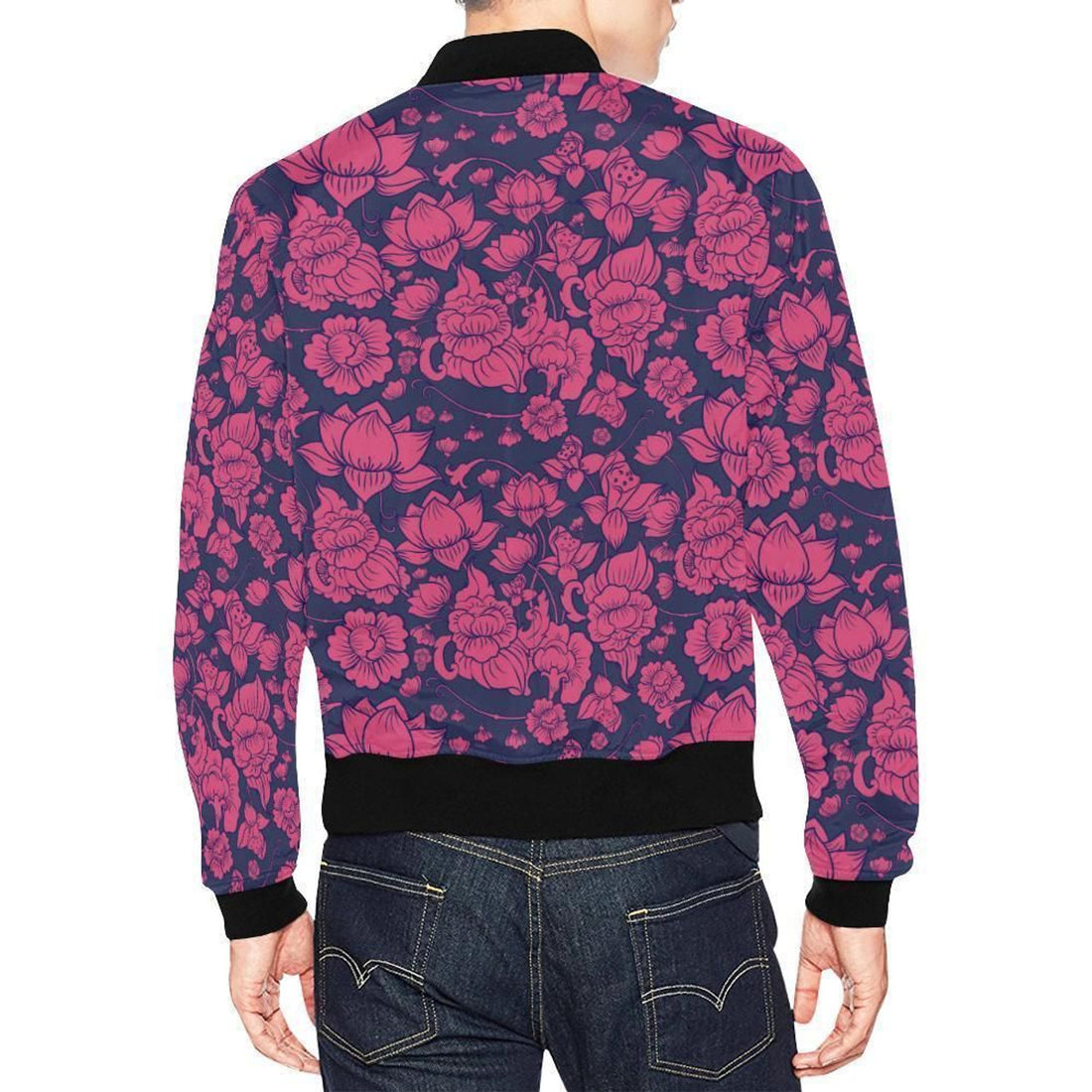 FUNSTUFFPRINT Pattern Print Lotus Mens 3D Bomber Jacket