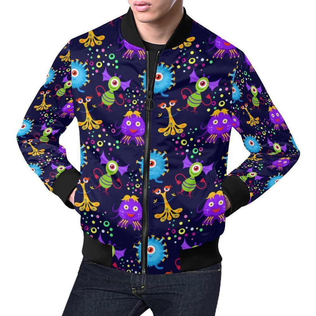 FUNSTUFFPRINT Pattern Print Ufo Alien Mens 3D Bomber Jacket
