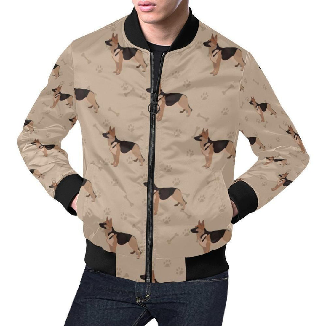 FUNSTUFFPRINT Paw German Shepherd Pattern Print Mens 3D Bomber Jacket