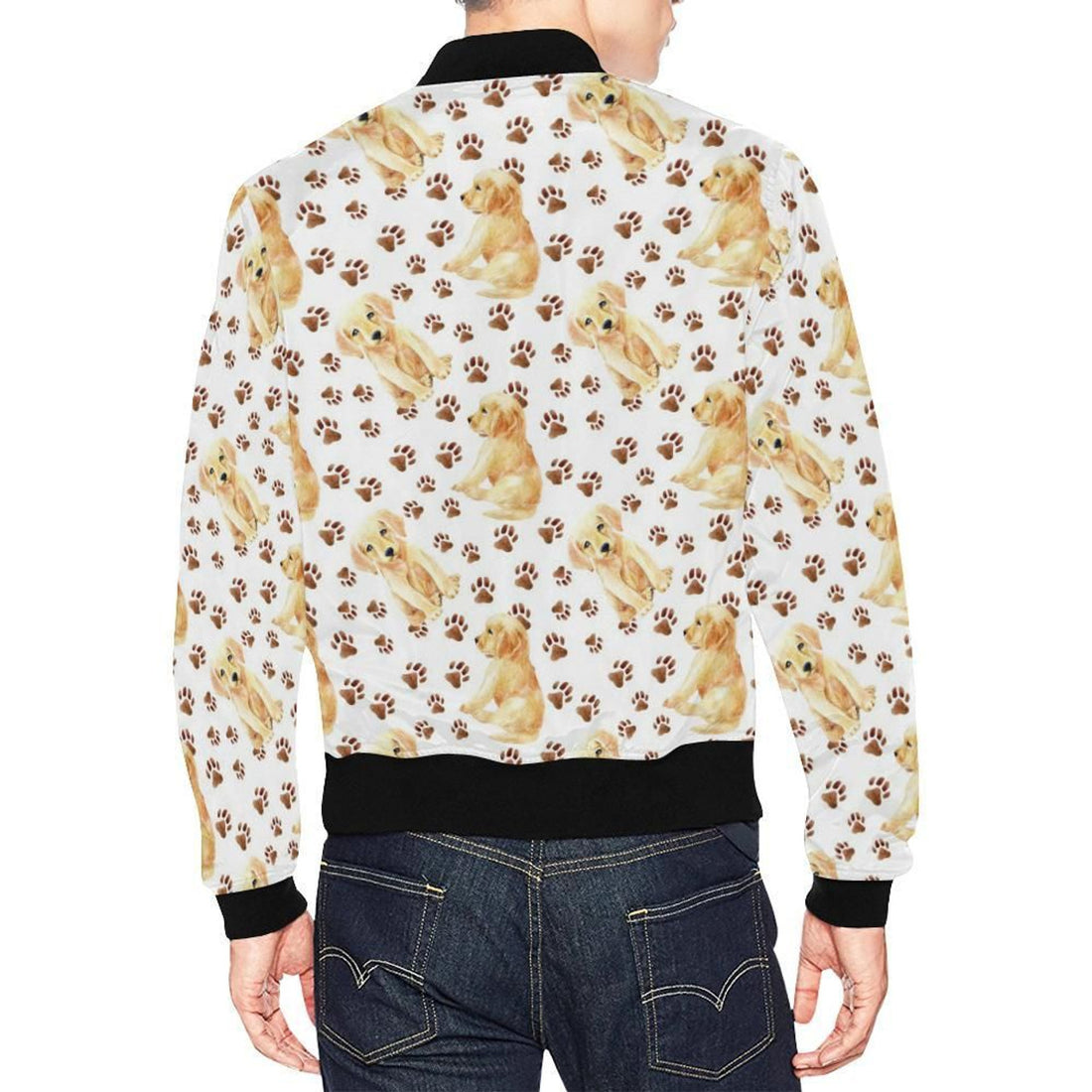 FUNSTUFFPRINT Paw Golden Retriever Pattern Print Mens 3D Bomber Jacket
