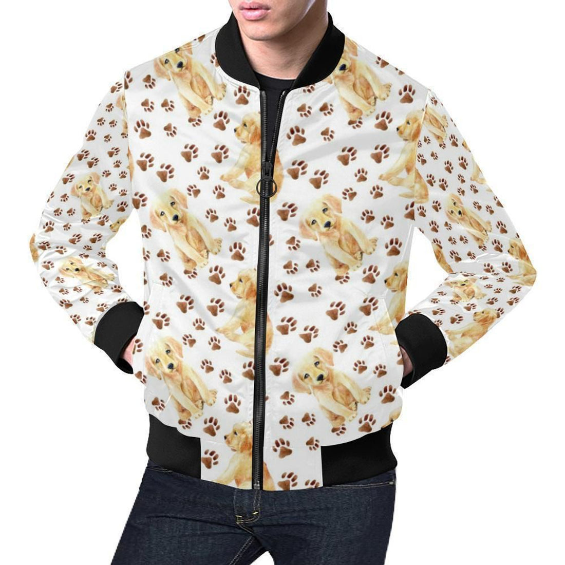 FUNSTUFFPRINT Paw Golden Retriever Pattern Print Mens 3D Bomber Jacket