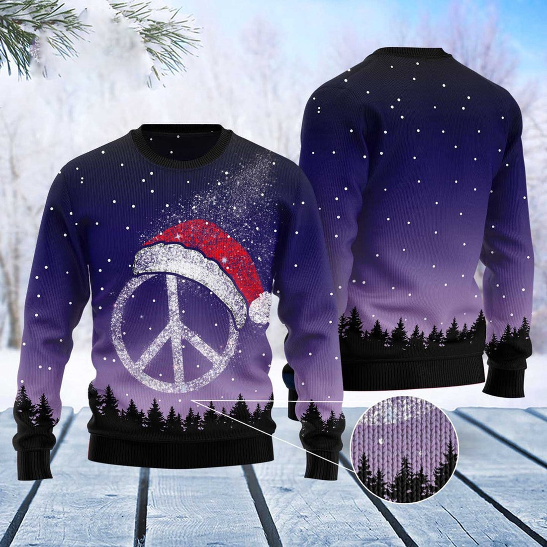 FUNSTUFFPRINT Peace Hippie Ugly Christmas Sweater, Christmas Sweater, Ugly Sweater, Funny Xmas Sweaters Ugly Sweater