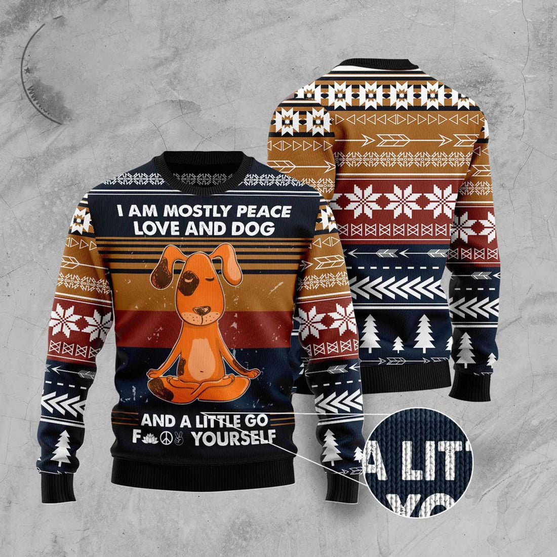 FUNSTUFFPRINT Peace Love And Dog Ugly Christmas Sweater, Dog Ugly Christmas Sweater, Ugly Dog Sweaters Ugly  Sweater