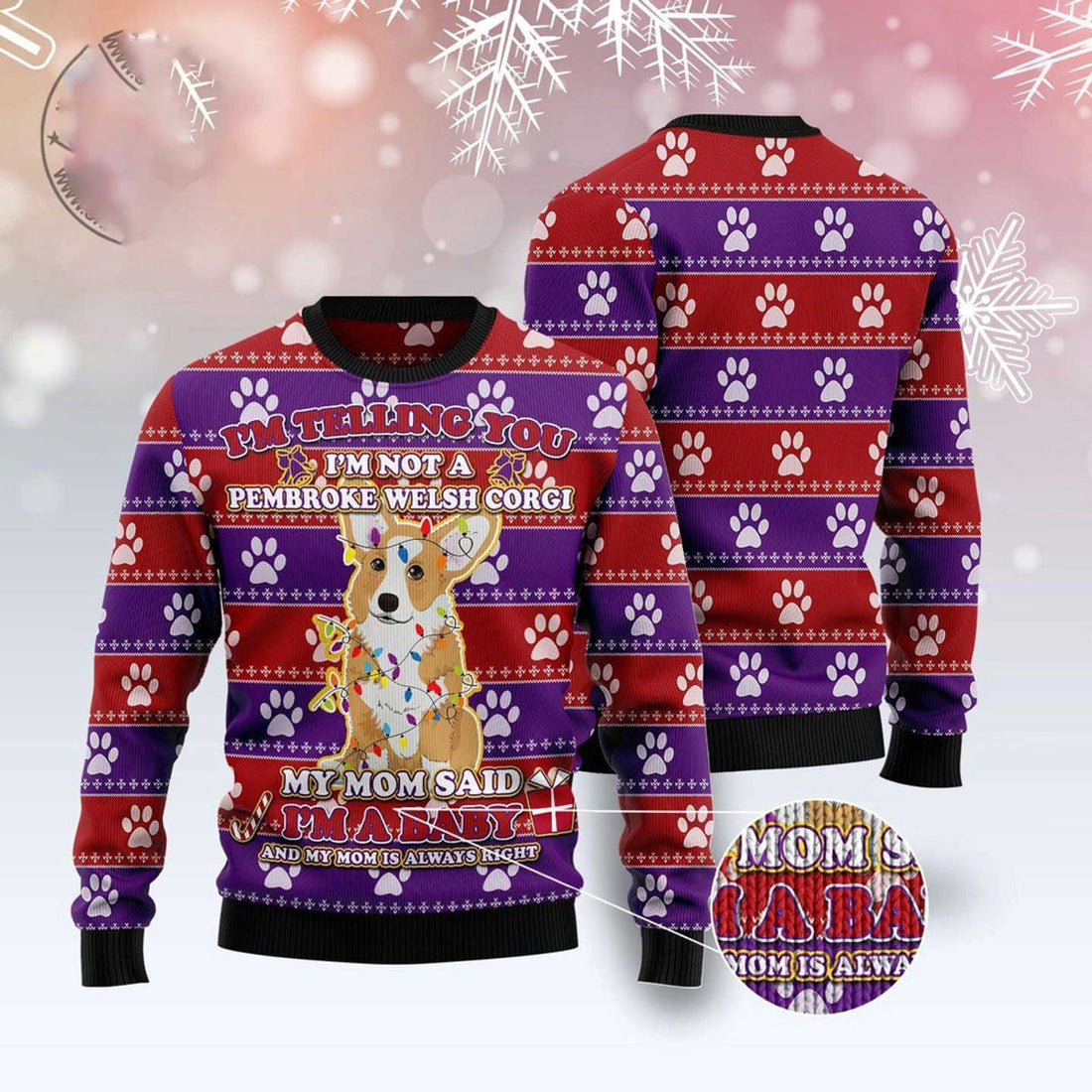 FUNSTUFFPRINT Pembroke Welsh Corgi Baby Christmas Ugly Christmas Sweater, Dog Ugly Christmas Sweater, Ugly Dog Sweaters Ugly  Sweater