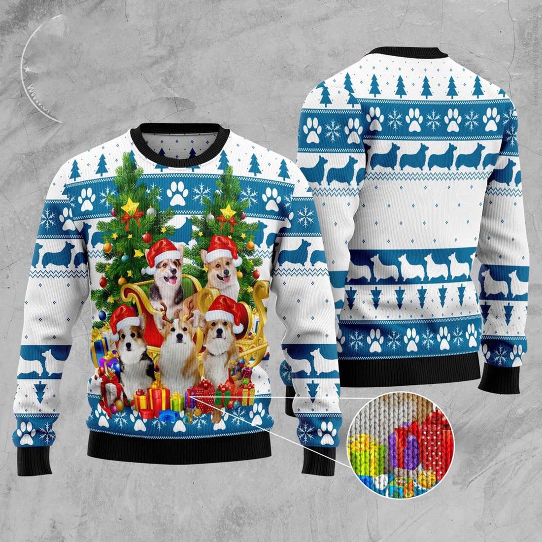 FUNSTUFFPRINT Pembroke Welsh Corgi Greeting Ugly Christmas Sweater, Dog Ugly Christmas Sweater, Ugly Dog Sweaters Ugly  Sweater