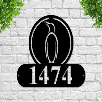 Penguin Address Metal Sign, Penguin Metal Sign, Metal Address Sign, Metal Address Plaque, Wall Metal Sign, Home Decor Sign, Anniversary Gift
