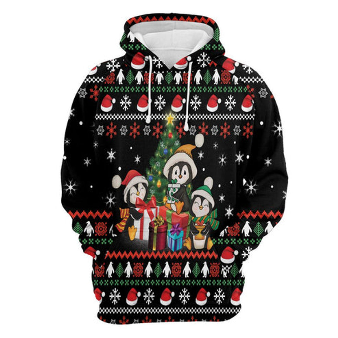 FUNSTUFFPRINT 3D Penguin Christmas Tree All Over 3D Hoodie and Zip Hoodie