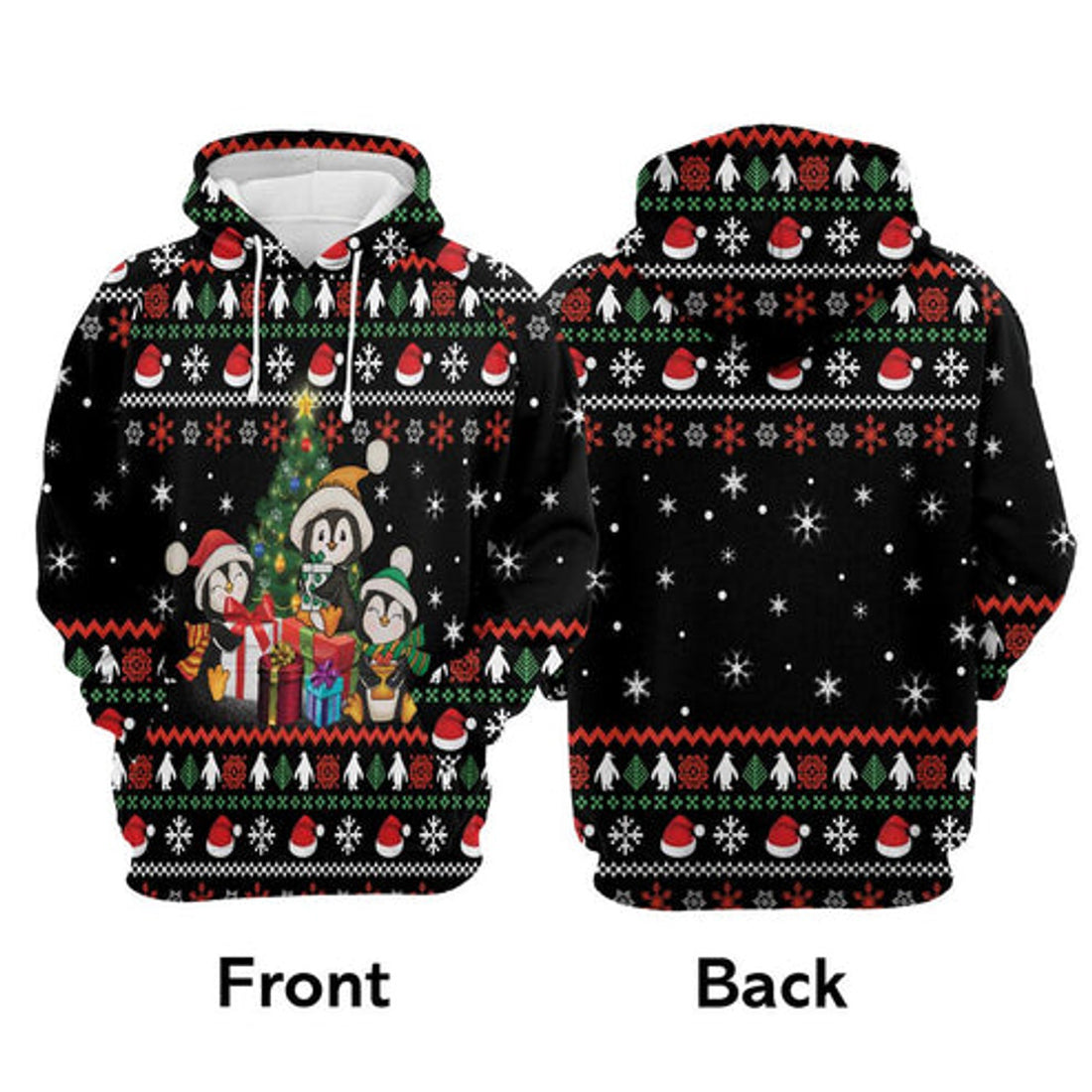 FUNSTUFFPRINT 3D Penguin Christmas Tree All Over 3D Hoodie and Zip Hoodie
