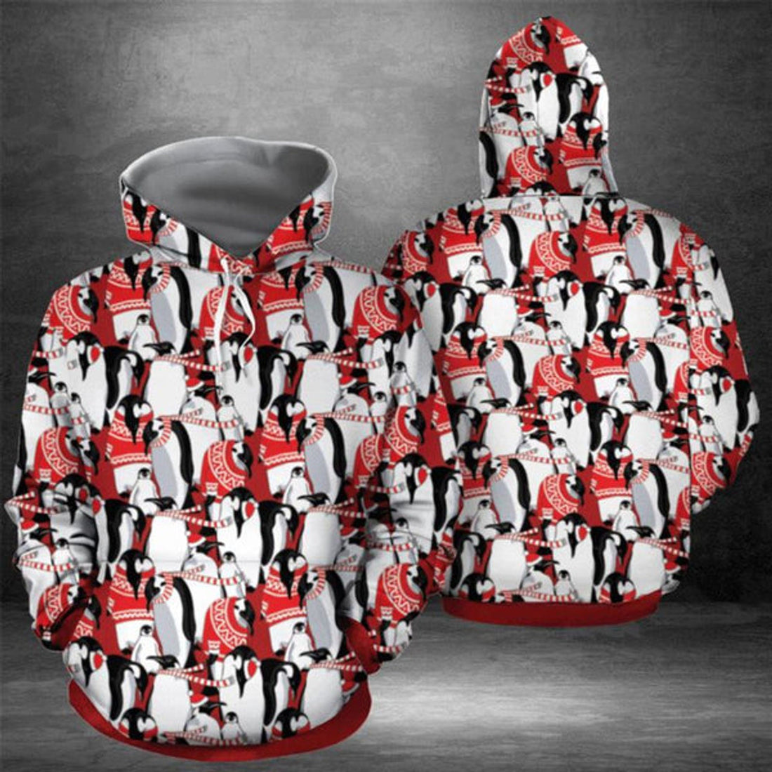 FUNSTUFFPRINT 3D Penguin Love Christmas All Over 3D Hoodie and Zip Hoodie