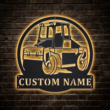 Personalization Road Compactor Roller Metal Sign, Led Lights Road Compactor Roller Metal Sign, Metal Wall Decor, Wall Hanging Art, Home Decor Sign