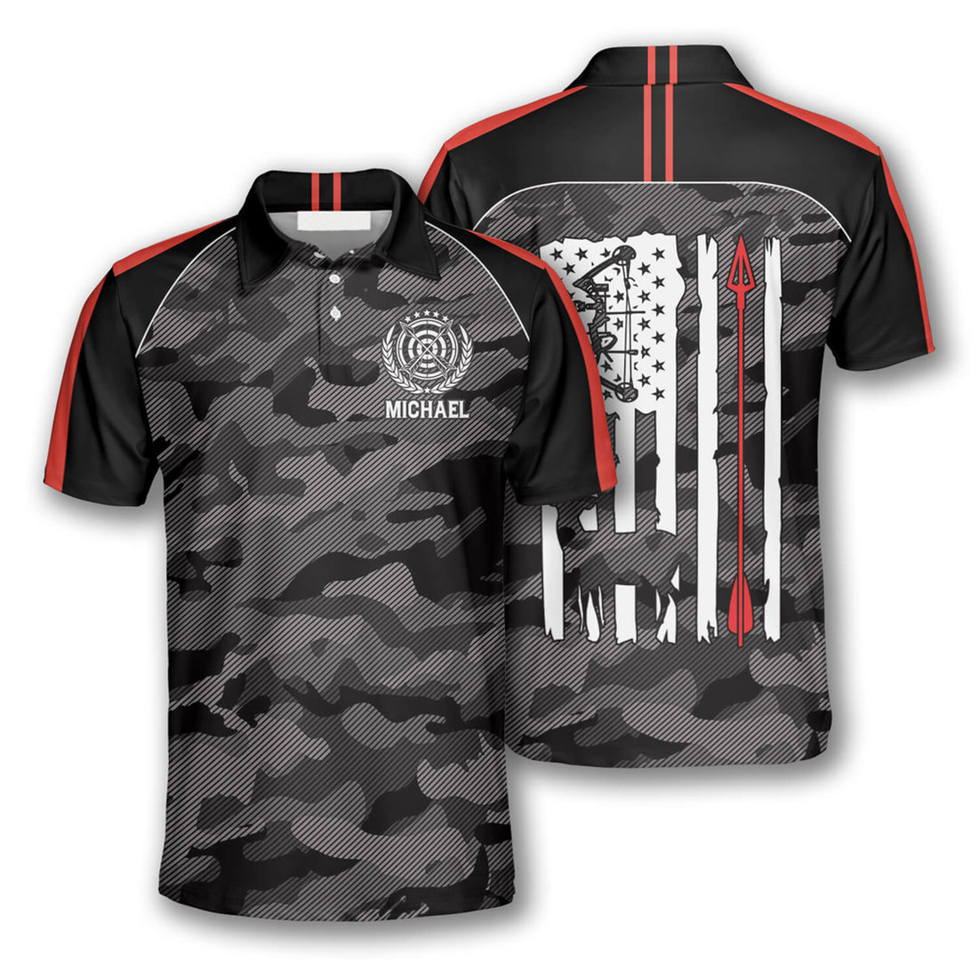 Custom Archery Camouflage American Flag Custom Archery Shirts For Men, Idea Gift For Archery Lover