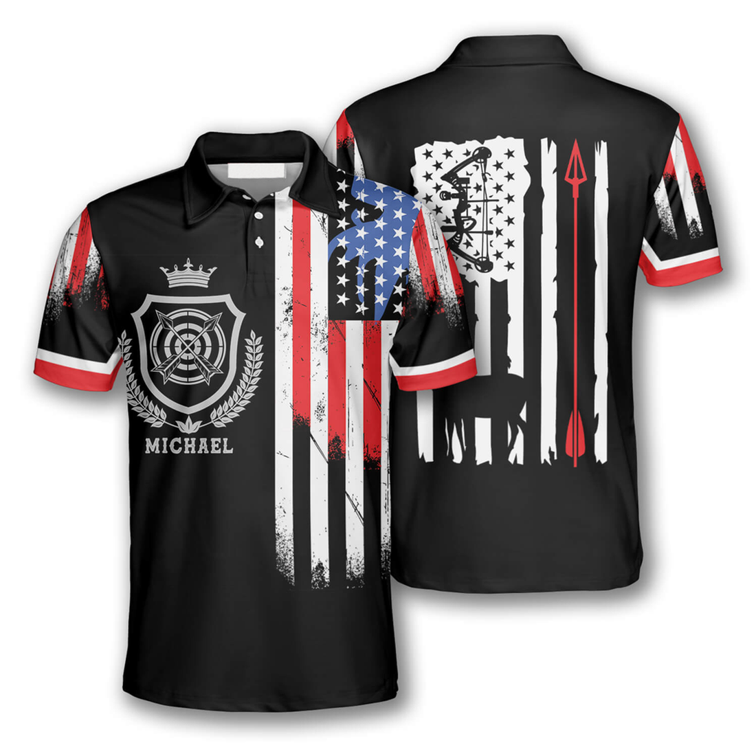 Custom Archery Crown Emblem American Flag Custom Archery Shirts For Men, Gift For Archery Lover