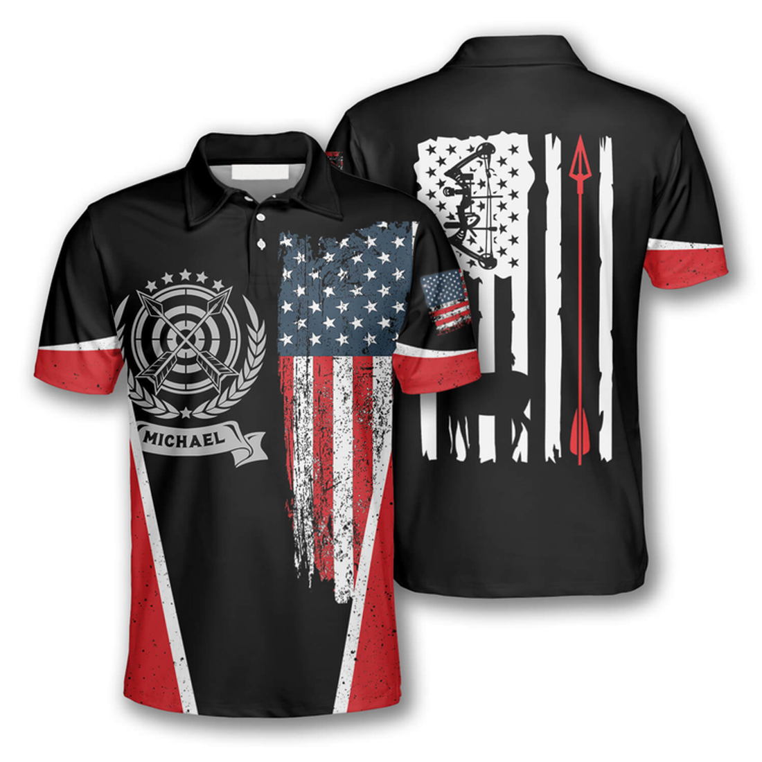 Custom Archery Crown Emblem American Flag Custom Archery Shirts For Men, Gift For Archery Lover