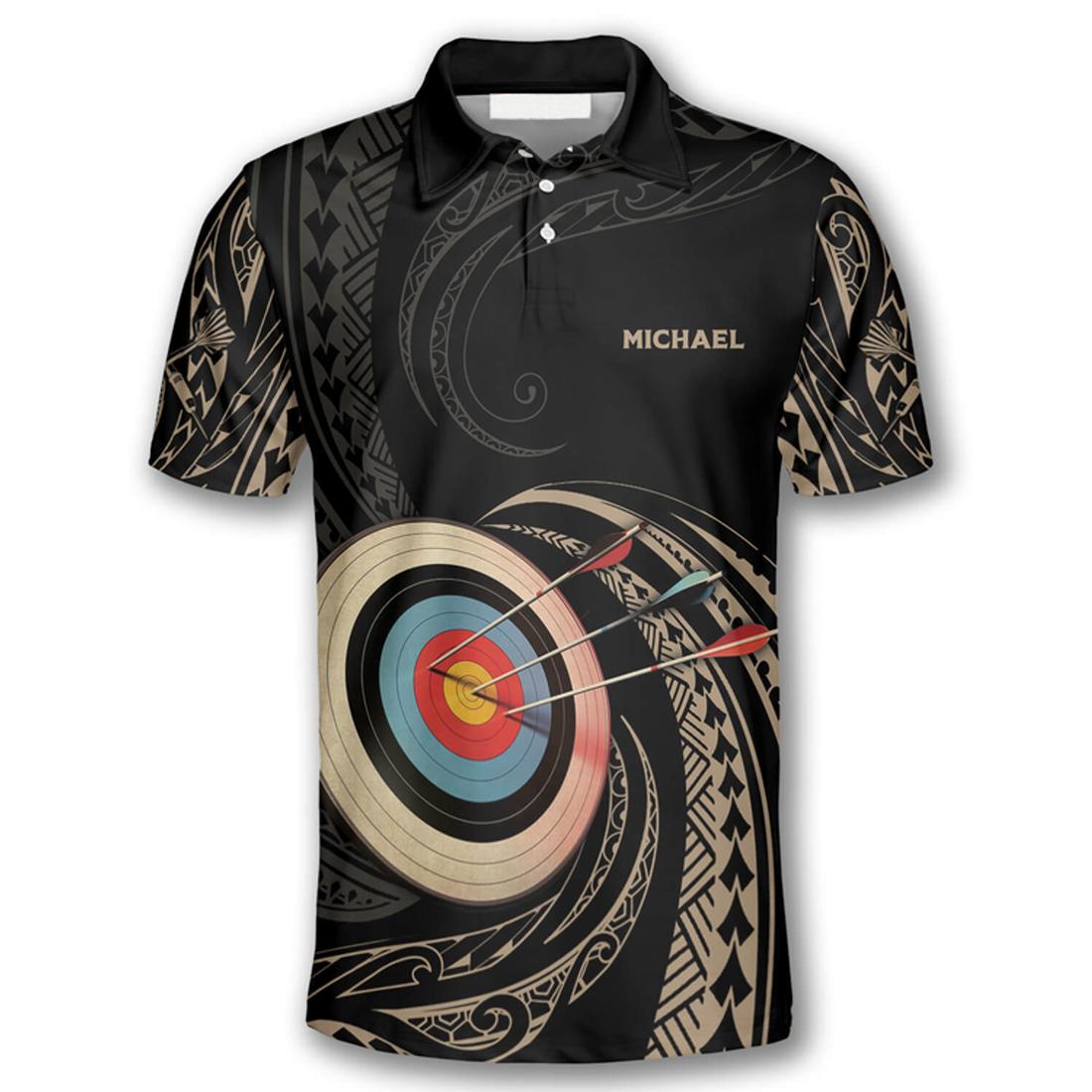 Custom 3D All Over Print Archery Golden Tribal Custom Archery Shirts For Men, Archery Team Uniform