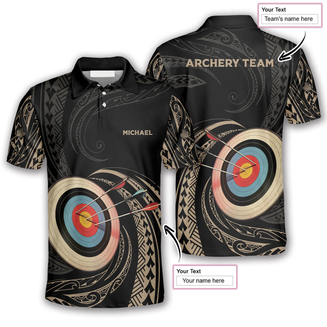 Custom 3D All Over Print Archery Golden Tribal Custom Archery Shirts For Men, Archery Team Uniform
