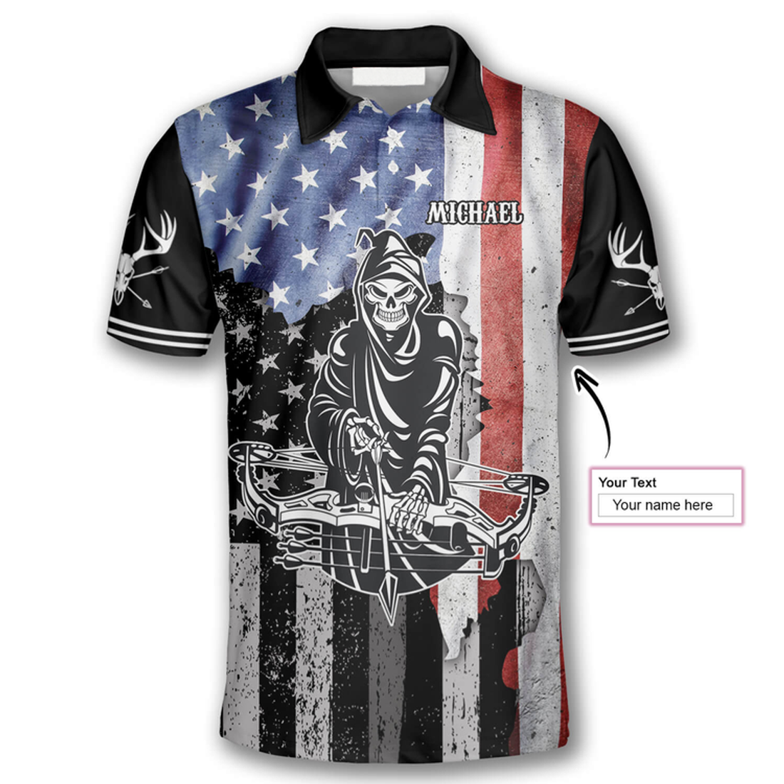 Custom Archery Grim Reaper American Flag Custom Archery Shirts For Men, Flag Shirt, Archery Uniform Shirt