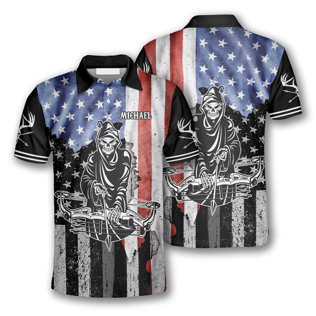Custom Archery Grim Reaper American Flag Custom Archery Shirts For Men, Flag Shirt, Archery Uniform Shirt