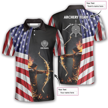 Custom Archery Patriots Archer Custom Archery Polo Shirts For Men, Flag American Archery Shirt