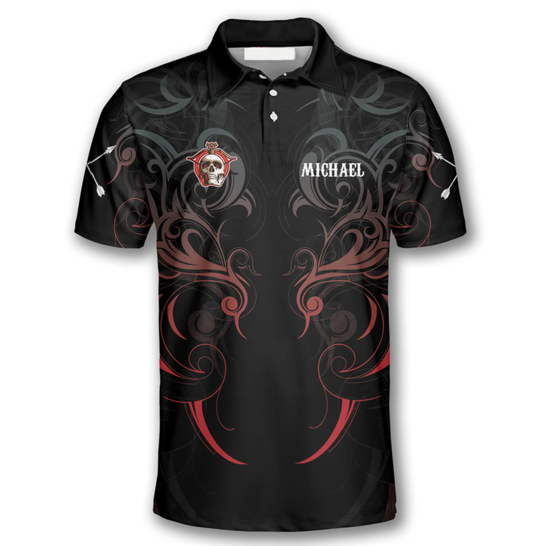 Custom Red Archer Smoke Skull Custom Archery Polo Shirts For Men, Shirt for Archery Player