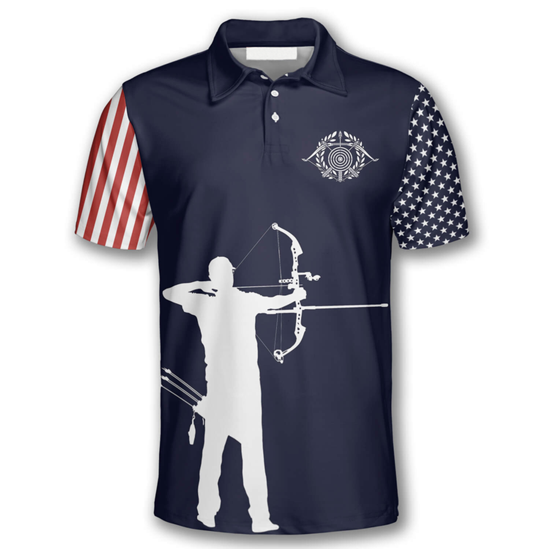 Custom Archery Silhouette Flag Navy Blue Custom Archery Shirts For Men, Idea Gift For Archery Lover