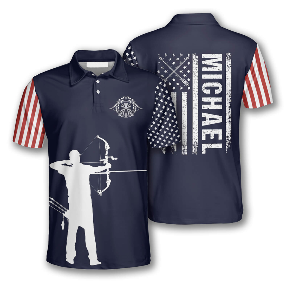 Custom Archery Silhouette Flag Navy Blue Custom Archery Shirts For Men, Idea Gift For Archery Lover