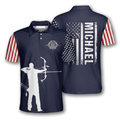 Custom Archery Silhouette Flag Navy Blue Custom Archery Shirts For Men, Idea Gift For Archery Lover