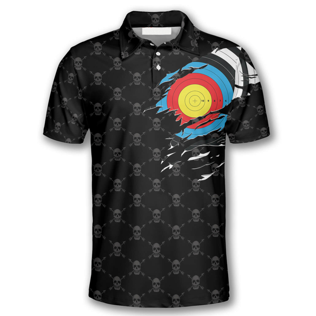 Custom Archery Skull Pattern Crown Emblem Custom Archery Polo Shirts for Men, Uniform Archery Shirt