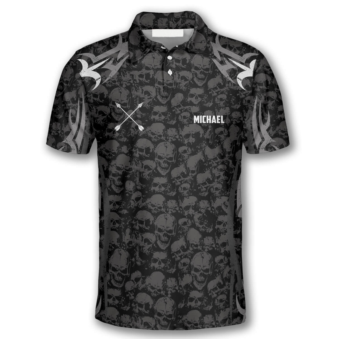 Custom Archery Skull Pattern Custom Archery Polo Shirts For Men, Skull Archery Shirt