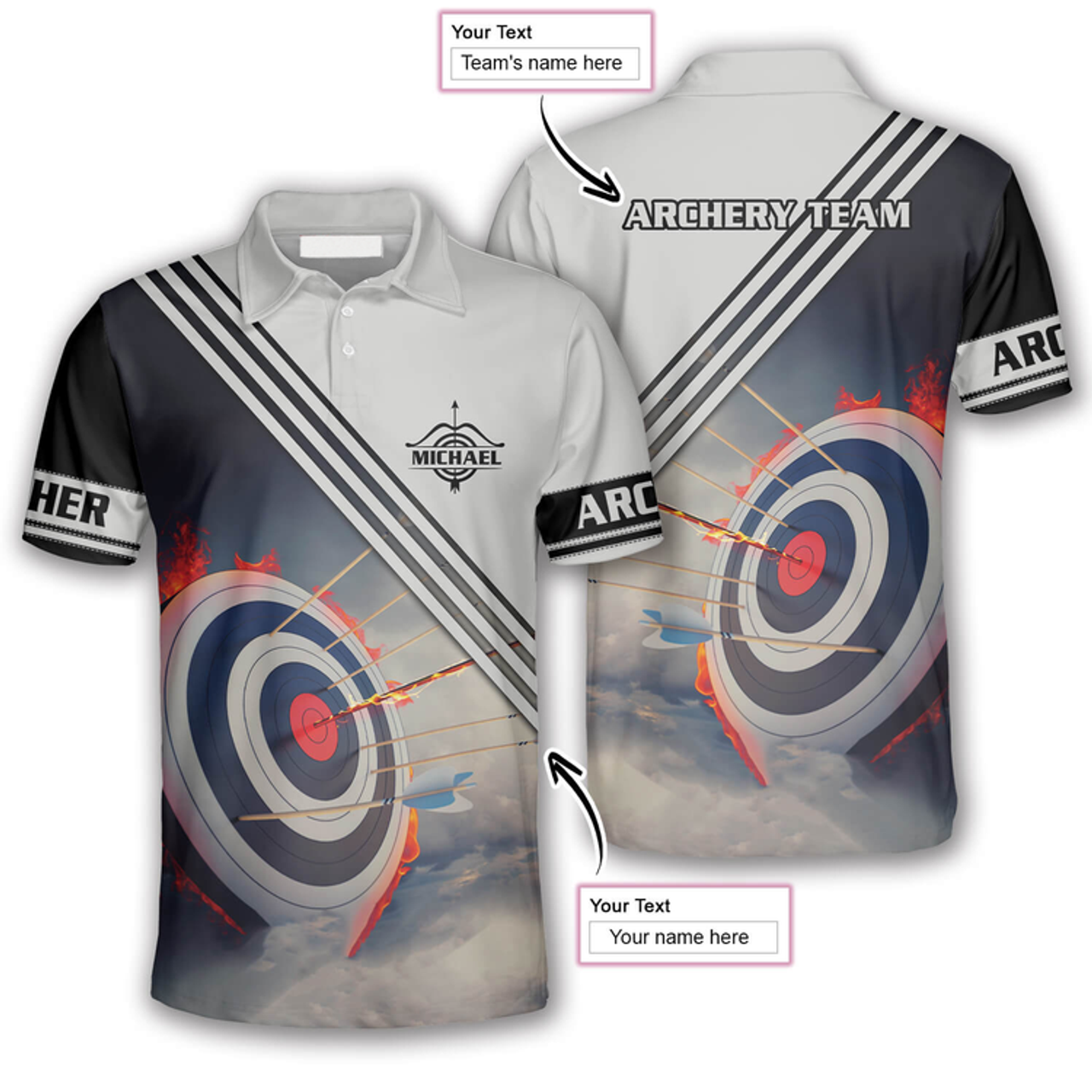 Custom 3D All Over Print Archery Target On Fire Custom Archery Polo Shirts for Men, Archery 3D Shirt