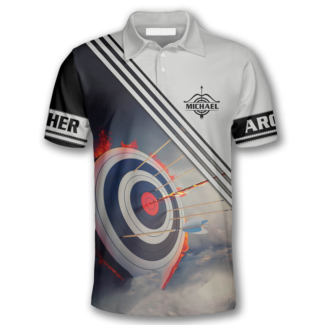 Custom 3D All Over Print Archery Target On Fire Custom Archery Polo Shirts for Men, Archery 3D Shirt