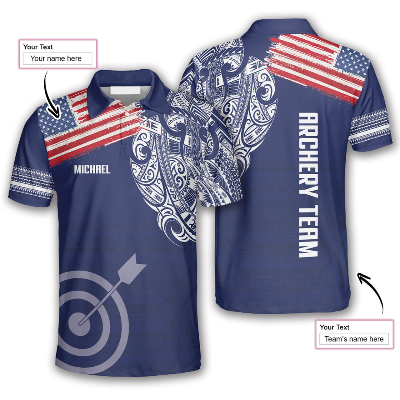 Custom Us Flag Tribal Pattern Custom Archery Shirts For Men, 3D All Over Print Archery Shirt, Flag Shirt