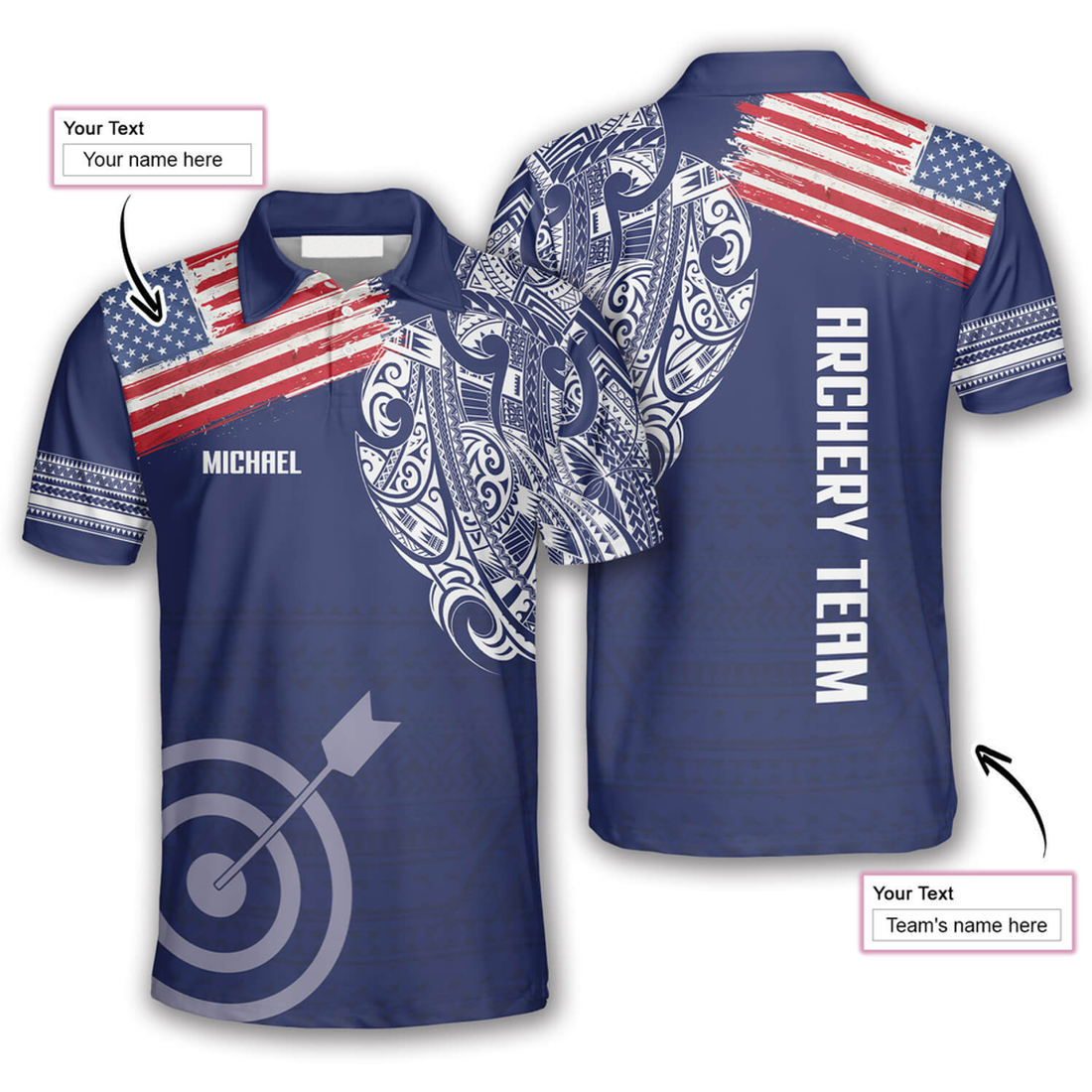 Custom Us Flag Tribal Pattern Custom Archery Shirts For Men, 3D All Over Print Archery Shirt, Flag Shirt