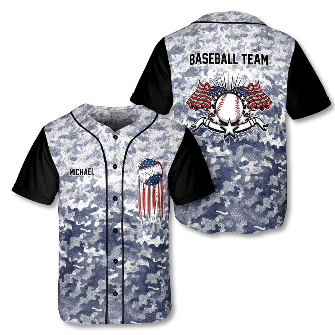 Custom American Camo Custom Baseball Jersey, Personalized Name for Baseball Team, Baseball Jersey Shirt