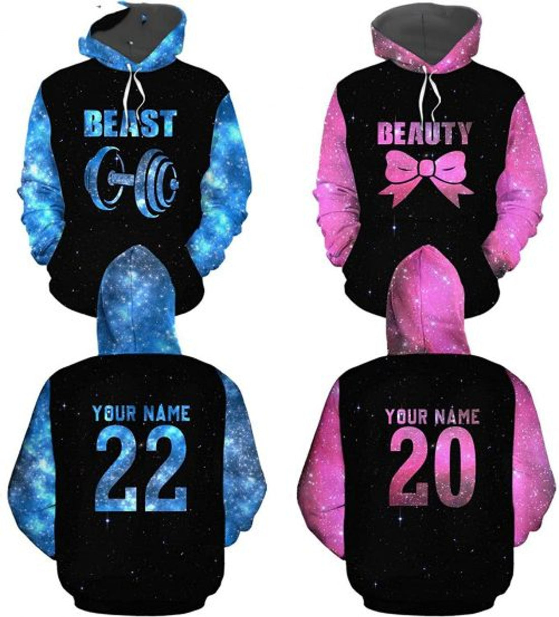FUNSTUFFPRINT Personalized Beauty Beast Couple 3D Hoodie and Zip Hoodie