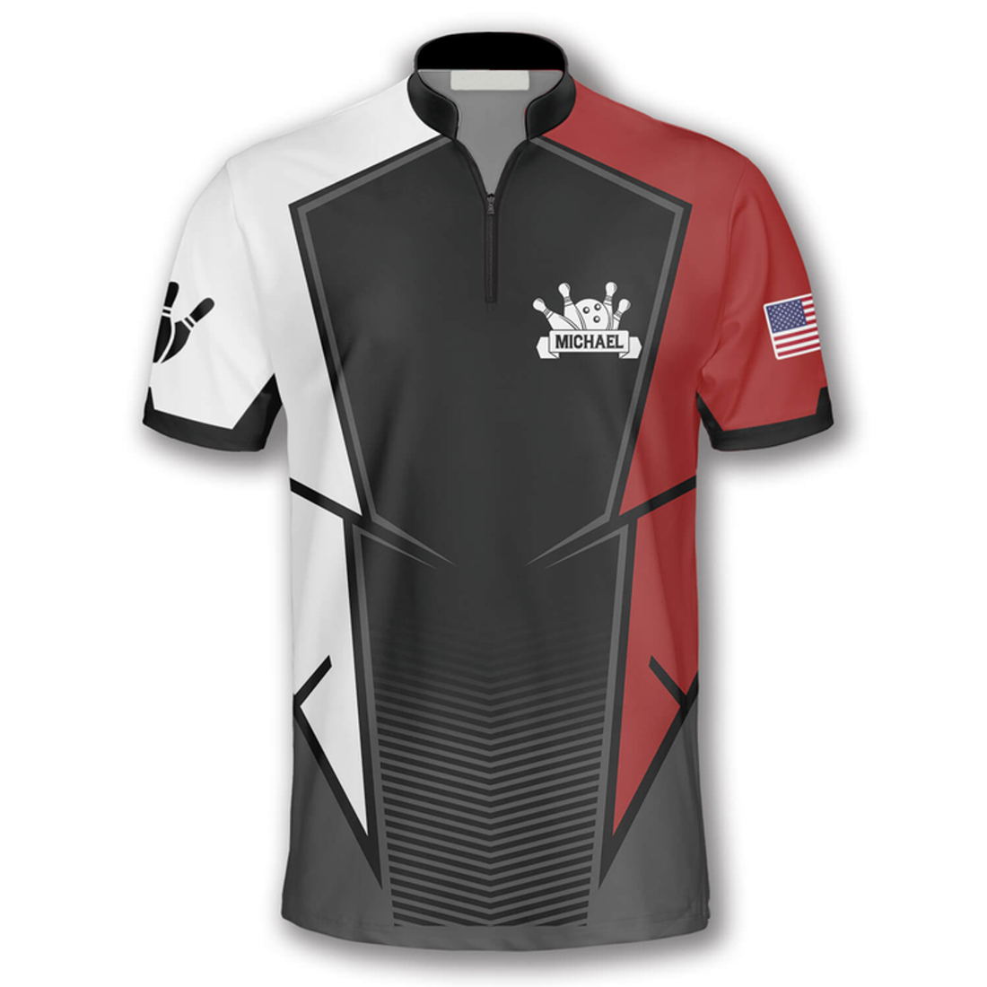 Custom Zipper Polo Shirt Best Strike Custom Bowling Jerseys for Men, White and Red Bowling Shirt, Strike Bowling Shirt