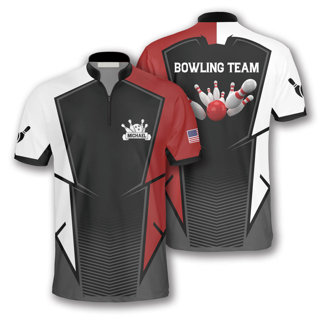 Custom Zipper Polo Shirt Best Strike Custom Bowling Jerseys for Men, White and Red Bowling Shirt, Strike Bowling Shirt