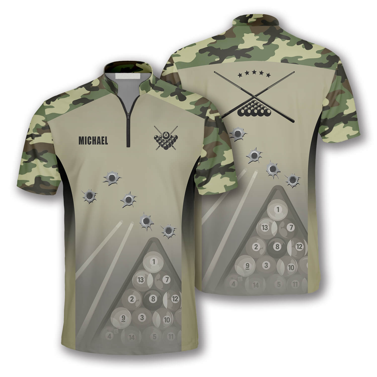 Custom Camouflage Gun Holes Custom Billiard Jerseys for Men, Idea Gift for Billiard Player, Gift for Him