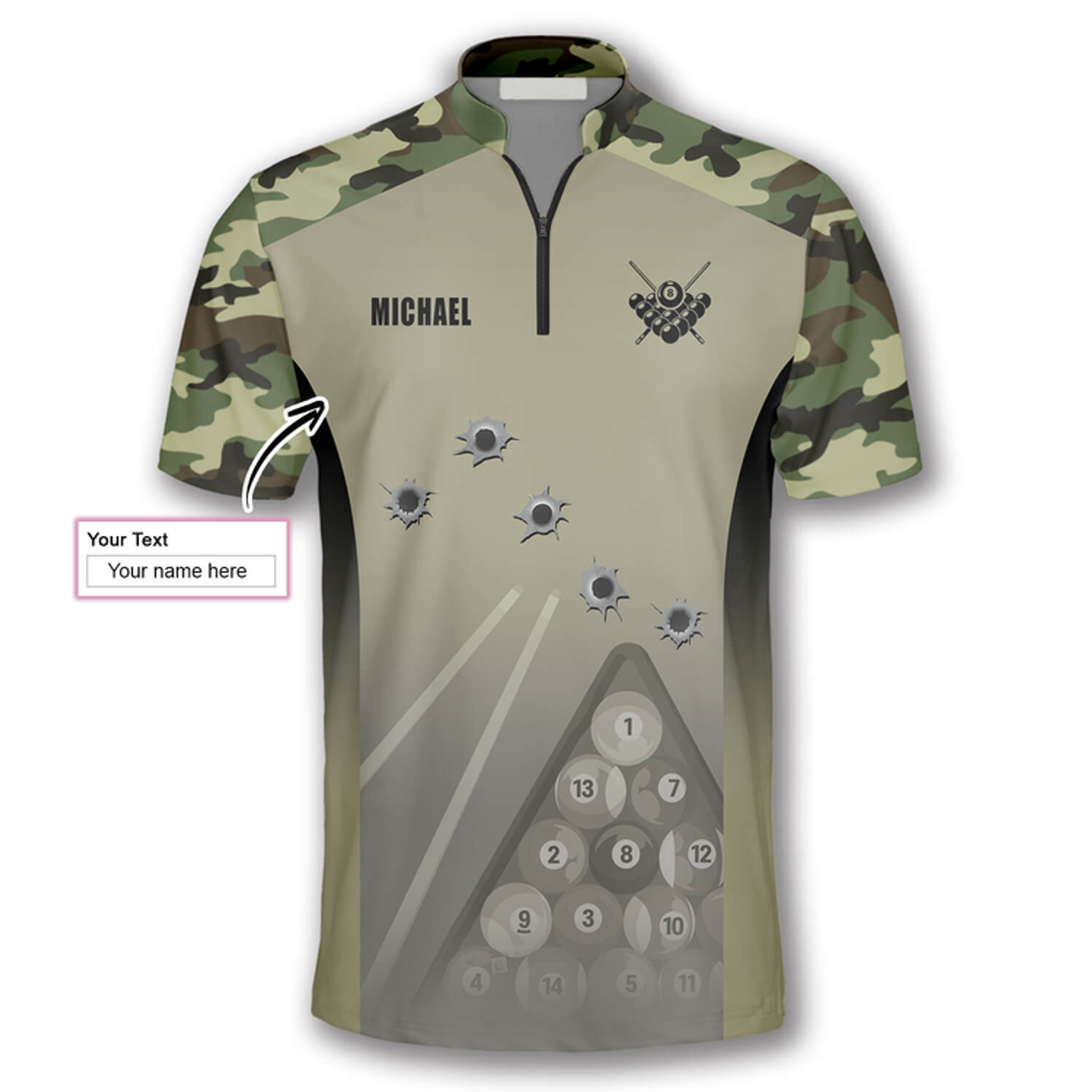 Custom Camouflage Gun Holes Custom Billiard Jerseys for Men, Idea Gift for Billiard Player, Gift for Him