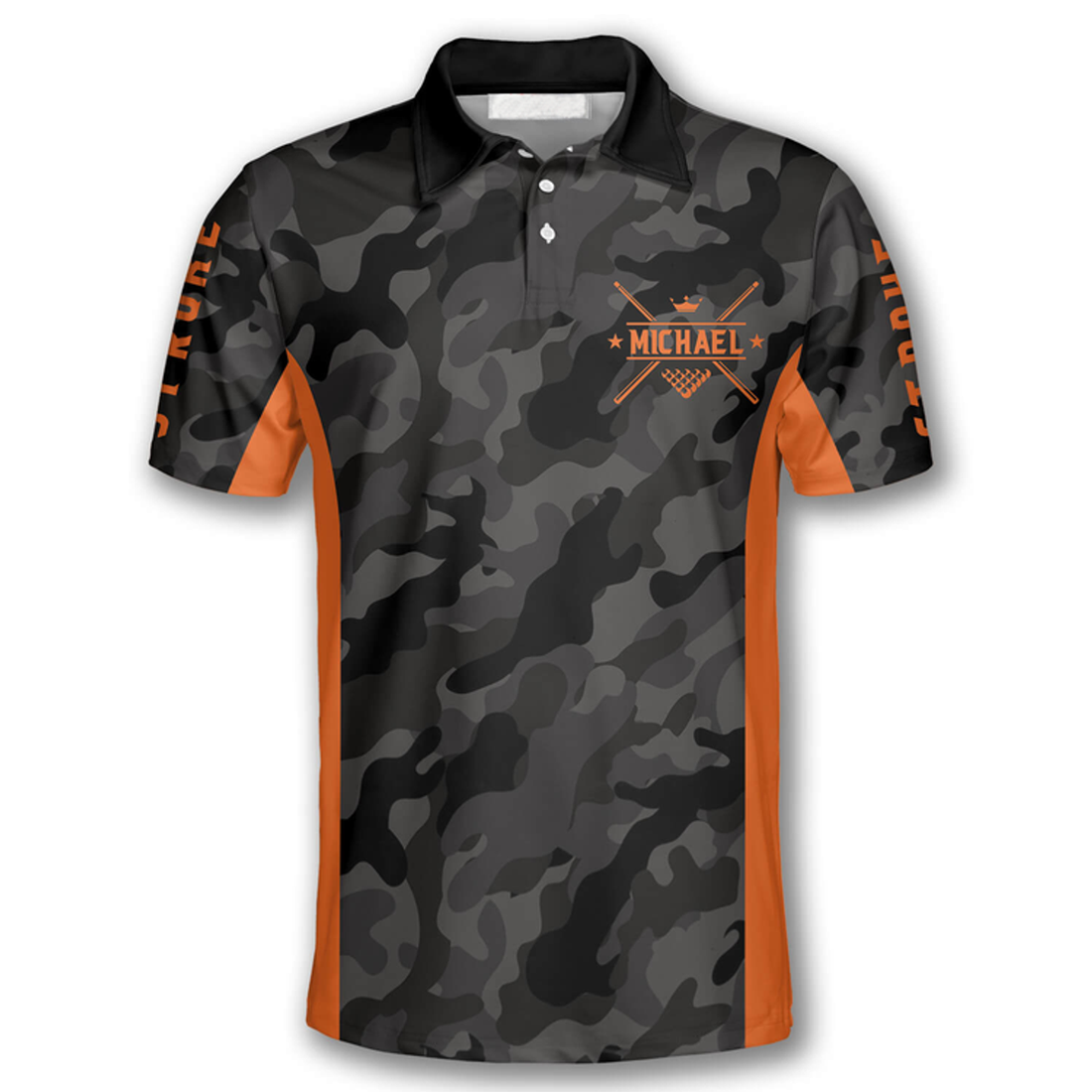 Custom 3D All Over Print Orange Grey Camouflage Custom Billiard Shirts For Men, Perfect Shirt For Billiard Player
