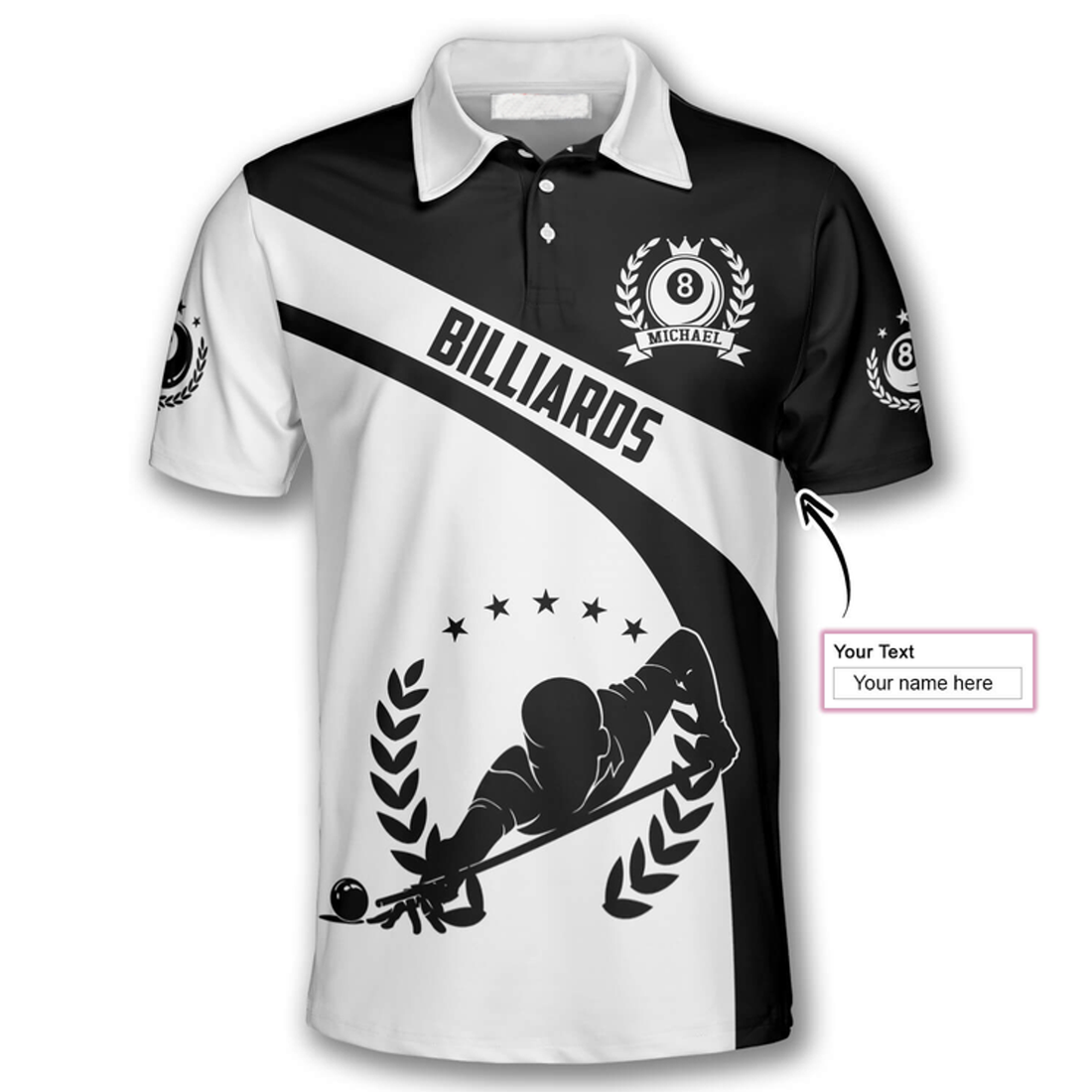 Custom Billiard Cool Dad Black White Version Custom Billiard Shirts for Men, Custom Billiard Shirts for Team, Billiard Polo Shirts