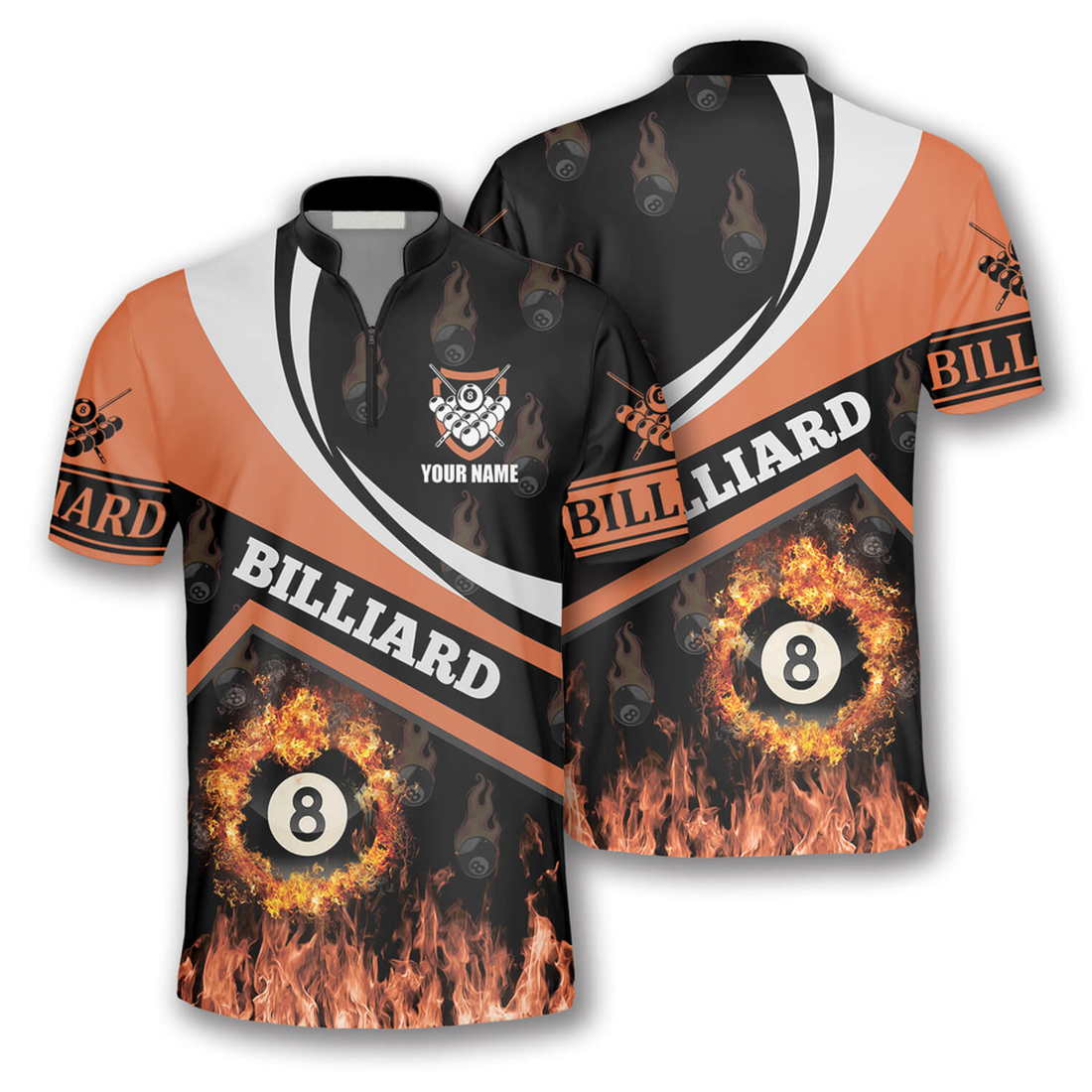 Custom Billiard Fire Flame Orange Custom Billiard Jerseys for Men, Uniform Shirt for Billiard Player