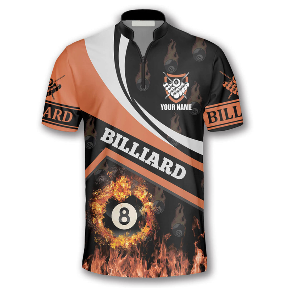 Custom Billiard Fire Flame Orange Custom Billiard Jerseys for Men, Uniform Shirt for Billiard Player