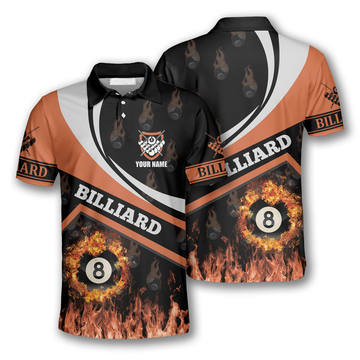 Custom Billiard Fire Flame Orange Style Custom Billiard Shirts for Men, Custom Billiard Shirts for Team, Men's Billiard Polo Shirts